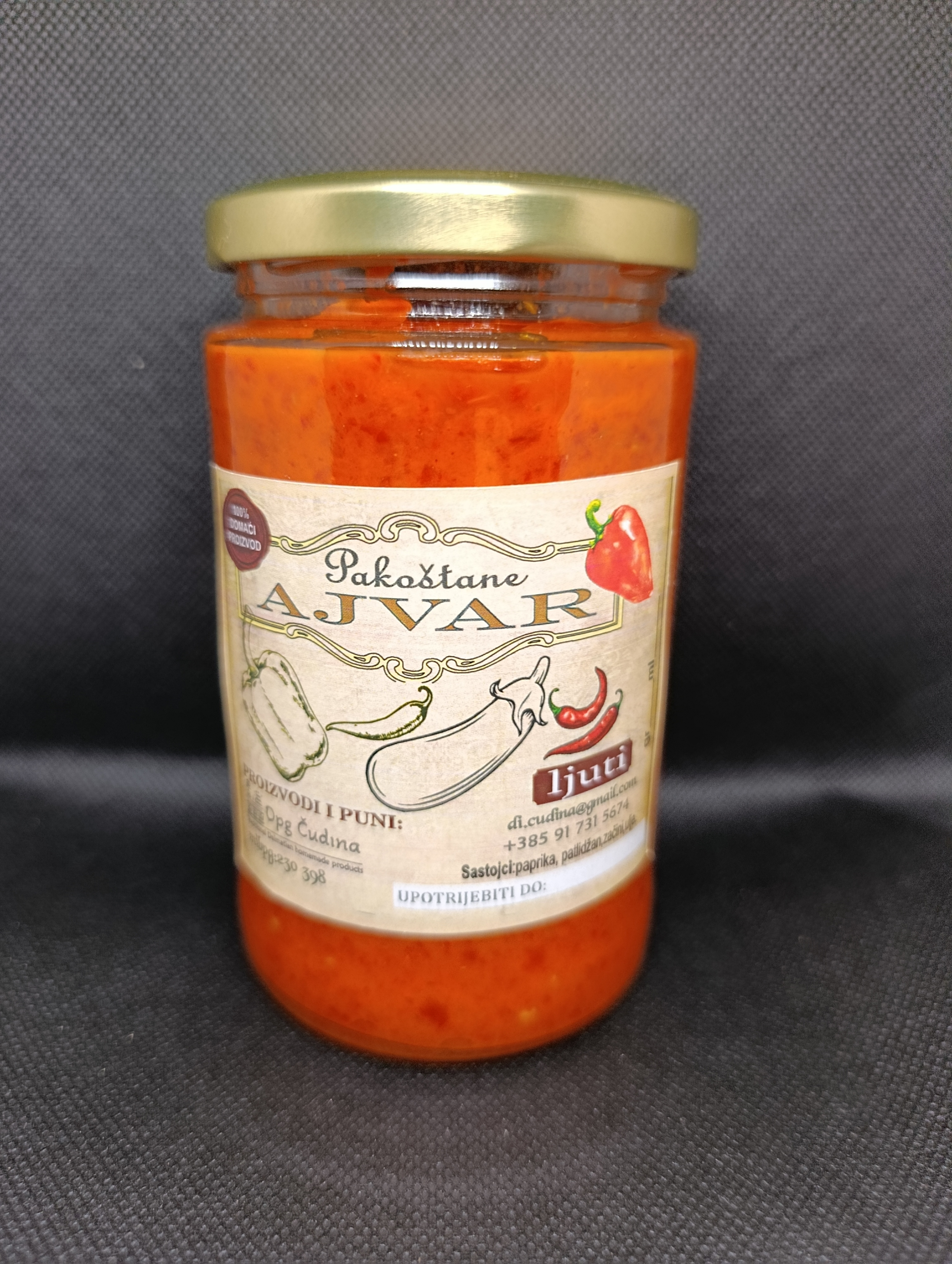 Domaći ajvar - ljuti 540 ml ***pecena paprika***