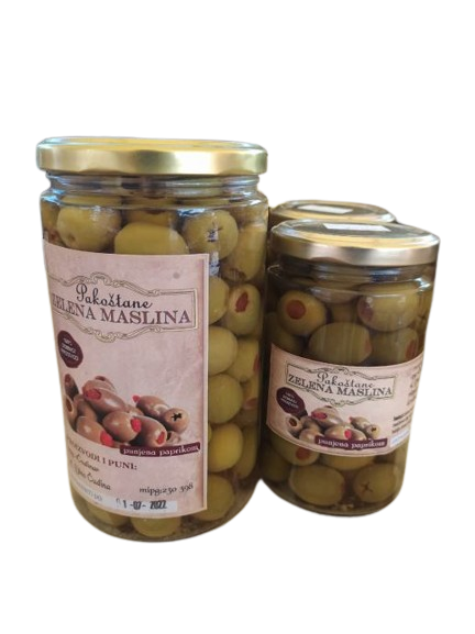 Otkoštene zelene masline punjene slatkom paprikom 720 ml